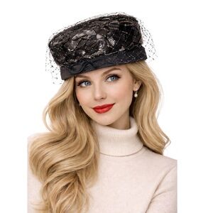 1950's Darcel Exclusive Vintage Cocktail Hat Black Netted Fascinator
